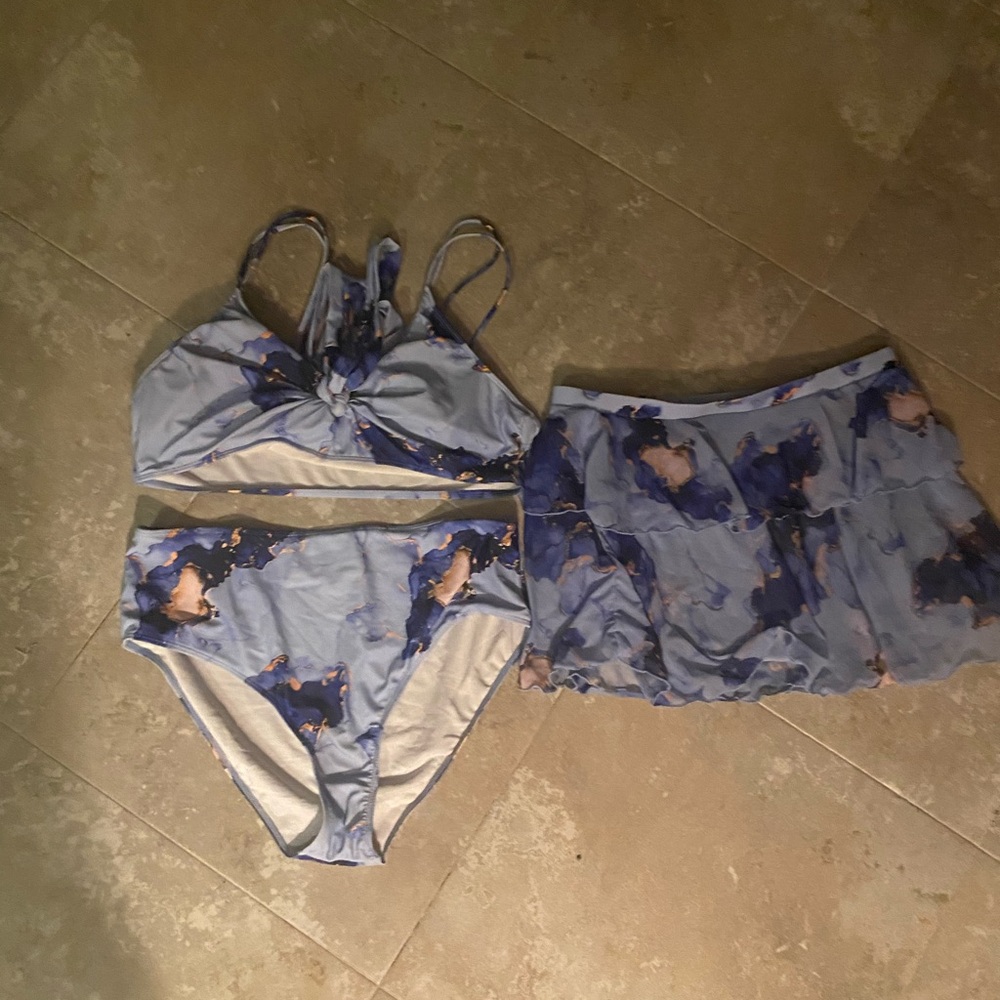 Blue and White Tie-Dye Bikini Set